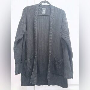 Black Ribbed Cotton Knit Cardigan